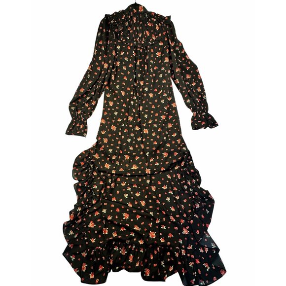 WeWoreWhat Black Floral High-Low Ruffle Maxi Dress Sz S Long Sleeves Whimsigoth - Picture 9 of 11
